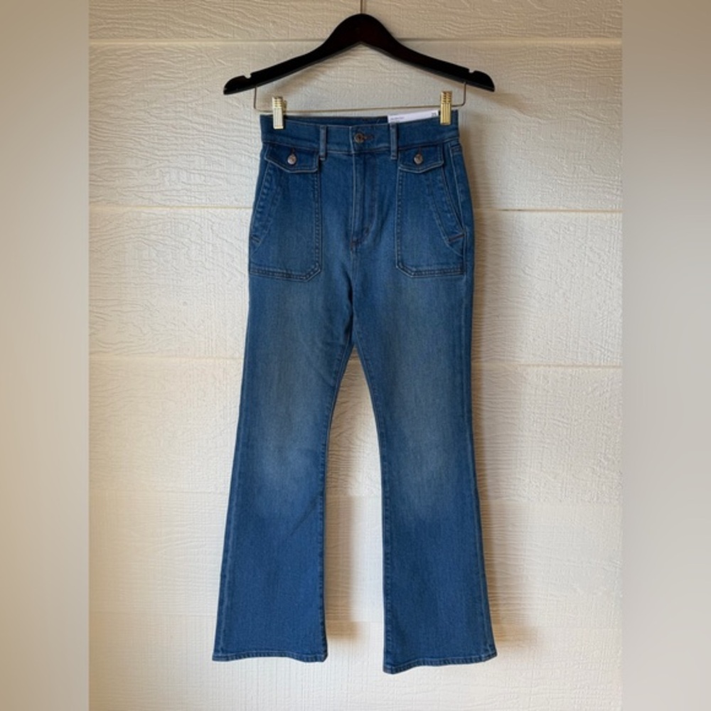 LOFT High Rise Slim Flare Jeans Size 25 Petite Medium Wash Denim